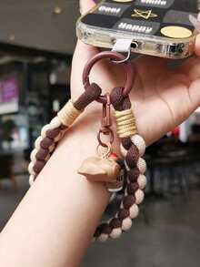 1pc Smartphone Wrist Lanyard, Smartphone Protective Case Lanyard, Maillard Color-Block Braided Short Phone Charm, Cartoon Coffee Animal Pendant Phone Keychain Phone Chain, Bag Charm Key Ring, Daily Travel Wrist Anti-Loss Strap With Universal Phone Patch, Halloween - Multicolor - View 3