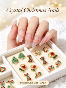 30pcs/Box Assorted Christmas Alloy Nail Art Decorations, 3D Christmas Tree, Christmas Stocking, Christmas Wreath Colorful Nail Gems, Red & Green Enamel 3D Decor, Simple Versatile DIY Nail Stickers - Multicolor - View 7