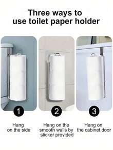 1pc No-Drill Wall-Mounted Toilet Paper Holder, Bathroom Roll Paper Rack, Adhesive Door Mount, Kitchen Paper Towel Holder, Suitable For Kitchen And Bathroom Storage, Bathroom Accessories - Multicolor - View 6