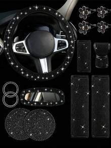 14pcs Shiny Rhinestone Seat Belt Shoulder Pads, Designed For Female Drivers, Sparkling Crystal Diamond Seat Belt Covers, Soft And Comfortable Car Interior Decor, Universal Fit For Most Car Models - Style a - View 14