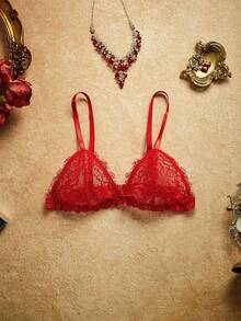 PinupPomp 3pcs Floral Lace Underwire Lingerie Set Women's Elegant Lace Trim Camisole Nightgown & Robe Lingerie Set - Red - View 7