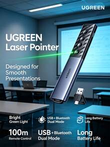 UGREEN LP386 Turner PPT Laser Hijau Isi Ulang, Pena Kontrol Jarak Jauh Bluetooth untuk Guru, Presenter Nirkabel Antarmuka Ganda Tipe-C/USB - View 1