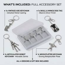 Vintage Metal Keychain Pendant, Antique Silver Key Ring, Decorated With Skull, Dog Tag, Mechanical Robot And Bodybuilder Charms, Suitable For Backpack Decoration And Car Key Storage Organization - Multicolor - View 2
