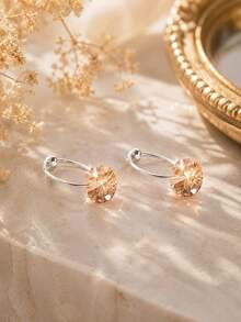 FOREVER QUEEN 1pc 925 Sterling Silver Colorful Pendant Earrings, Round Cut Cubic Zirconia Hook Earrings, Women's Style - Single - View 5