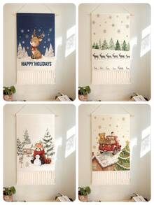 1PC Tapestry, Wall Hanging, Long Linen Vintage Tassel Tapestry, Vertical Wall Decor, Animal Print Design; Versatile For Living Room, Bedroom, Office, Party And More - Multicolor - View 3