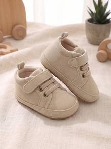 1 Pair Boys Solid Color PU Hook & Loop Design Flat Non-Slip Casual Sports Shoes 0-1 Years Old Infant Pre-Walker Shoes Suitable For Spring And Autumn - Apricot - View 6
