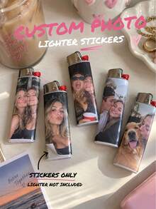1/6/12/18pcs Customizable Lighter Stickers, Personalized Pattern Stickers, Custom Text Labels, Customizable Pattern & Text Waterproof PVC Stickers, Perfect For Bar, Lighter Gift Packaging, Collection Decoration, Ideal For Partners, Best Friends, Family, Suitable For Birthday Parties, Anniversary Parties, Men's Dinner - Multicolor - View 6