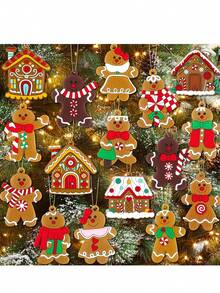 12pcs Gingerbread Man Ornaments For Christmas Tree Decorations For Christmas Party,Christmas Gift - Multicolor - View 10