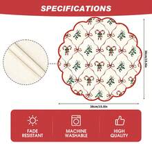 1pc/4pcs/6pcs/12pcs, Bow Ribbon Pattern, Christmas Linen Placemats, 38*38cm Seasonal Kitchen Table Decor, Christmas Holiday Decoration, Home Decor - Multicolor - View 3