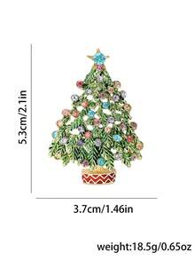 1pc Christmas Tree Brooch Full Rhinestone Enamel Pin Christmas - Multicolor - View 5