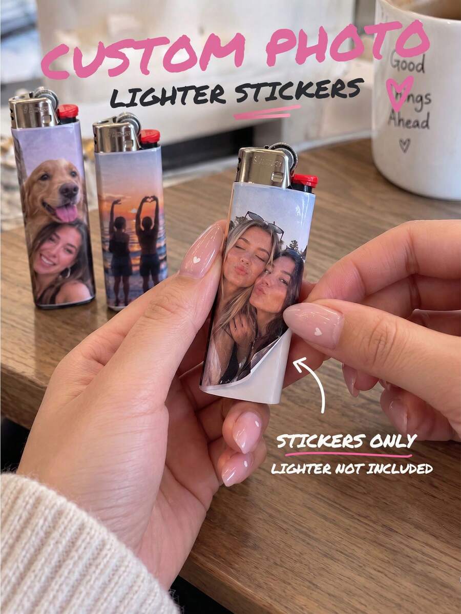 1/6/12/18pcs Customizable Lighter Stickers, Personalized Pattern Stickers, Custom Text Labels, Customizable Pattern & Text Waterproof PVC Stickers, Perfect For Bar, Lighter Gift Packaging, Collection Decoration, Ideal For Partners, Best Friends, Family, Suitable For Birthday Parties, Anniversary Parties, Men's Dinner - Multicolor - View 1