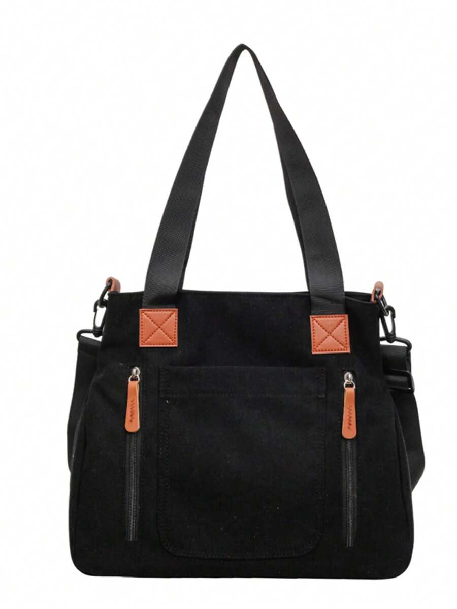 Durable Canvas Men's Tote Bag, Large Capacity Multi-Pocket Handbag, Casual Commute Crossbody Shoulder Bag, Multifunctional Travel Bag