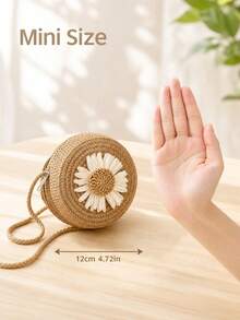 1pc Girls Sunflower Straw Crossbody Bag & Coin Purse - Khaki - View 2