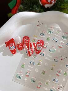 1 buah Stiker Kuku Hiasan Natal Warna Terang Mutiara Kerang, Stiker Musim Gugur Kepingan Salju & Rusa - MultiWarna - View 3
