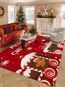 Cute Christmas Gingerbread Man Candy Print Doormat, Thick Short Plush Non-Slip Absorbent Rectangular Mat, Christmas Winter Entrance Bathroom Kids Room Holiday Decor Foot Mat - Multicolor - View 10