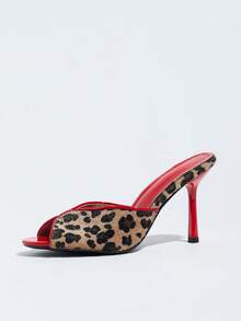 Women's Sexy Leopard Print Open Toe Mule High Heel Sandals Slip-On Outdoor Wear Spring Summer New Minimalist High Heel Slides, Red High Heels - Red - View 7