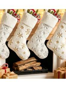 1pc Plush Sequin Christmas Gift Sock, Gift Storage Bag, Fireplace Hanging Decor, Holiday Party Scene Decoration Prop - Multicolor - View 1