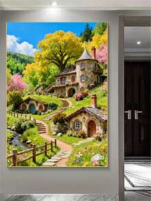 1pc Diamond Painting Kit, Healing Fairy Tale Country Cottage Diamond Art, Spring Blooming Greenery Handmade Rhinestone Decor Painting, Suitable For Living Room, Bedroom, Entryway Wall Decoration - round diamond - View 11