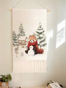 1PC Tapestry, Wall Hanging, Long Linen Vintage Tassel Tapestry, Vertical Wall Decor, Animal Print Design; Versatile For Living Room, Bedroom, Office, Party And More - Multicolor - View 9