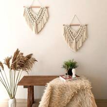 1pc Bohemian Style Macrame Wall Hanging, Handmade Woven Tassel Wall Tapestry, Living Room Bedroom Farmhouse Background Wall Decor - Beige - View 5