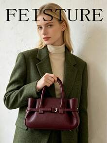 FEISTURE 1pc Solid Color PU Fabric Women's Handbag, Fashionable Shoulder Bag Crossbody Bag, Suitable For Girls, Women, College Students, New Professionals And White-Collar Workers, Perfect For Work, Business, Commuting, Campus - Red - View 3