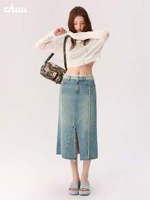 CHUU Women's Hollow Out Distressed Knit Sweater, Autumn Sweet & Cool Loose Fit Versatile Design Crop Top - Apricot - View 2