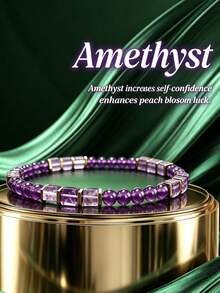Amethyst Bracelet With Round Beads And Square Beads, Handmade Bracelet, Ideal For Daily Wear - Purple - View 3