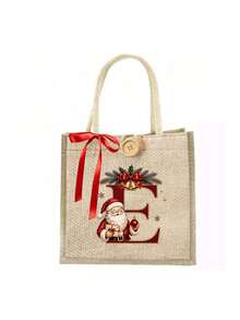 Initial And Name Christmas Canvas Gift Bag, 26 Initials, Custom Large Santa Claus Patterned Cloth Bag, Featuring A Red Bow Ribbon, Personalized Christmas Decoration Gift Party Favor - Multicolor - View 23