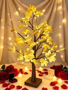 1PC 24 LED 60CM Dual Red/Gold Maple Tree Light USB + 3 AA Battery Dual Power Supply Bedroom Romantic LED Atmosphere Decorative Flower Light - Yellow - View 7