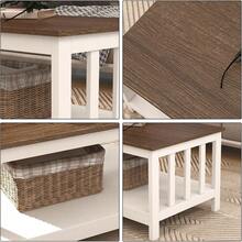 1 Mesa de Centro Estilo Granja de Madera, Mesa de Café Rectangular con Estante Inferior de Almacenamiento, Diseño de Misión con Listones Laterales, Mesa Baja Blanca para Sala de Estar y Hogar - Blanco - Ver 6
