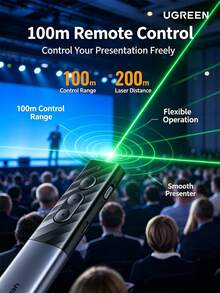 UGREEN LP386 Turner PPT Laser Hijau Isi Ulang, Pena Kontrol Jarak Jauh Bluetooth untuk Guru, Presenter Nirkabel Antarmuka Ganda Tipe-C/USB - View 3