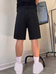 Men's Denim Shorts Knee Length Straight Leg Cotton Denim Jeans Hip-Hop Street Style Bermuda Shorts - Black - View 2