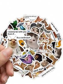 50/100pcs Cat MEME Stickers Laptop Handbook Phone Case Funny Decorative Decals,Backe To School - Multicolor - View 4