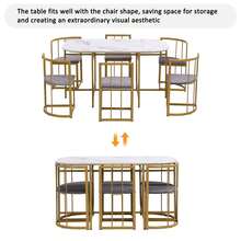 Flieks Six-Chair Dining Table Set: (White Table, Chairs With Backrests And Gray Cushions, Black Iron Frame), Dining Room Table And Chair Set, Modern Dining Table Combination - Gold - View 4