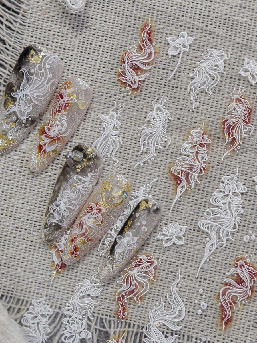 1 Pack Koi Fish Nail Stickers | SHEIN UK