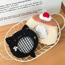 1pc Plush Anime Cartoon Badge Holder, Badge Storage Protective Case, Fresh Mini Keychain Small Hanging Bag - Multicolor - View 4