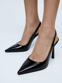 Women's Black Pointed Toe Slingback High Heel Pumps, Stiletto Heel, Formal Dress Shoes For Office, Dating And Party - Black - View 7