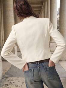 Vintage Women's Autumn/Winter Casual Elegant Fashion Glamorous Napoleon Style Gold Button Double-Breasted Decorated Stand Collar Short Jacket For Party, Outing, Daily Wear And Celebration - White - View 2