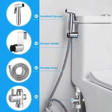 4pcs Stainless Steel Handheld Bidet Sprayer Set, Universal G1/2 Inlet, High Pressure Rinsing Sprayer, Bathroom Pressurized Handheld Bidet Sprayer, Adjustable Water Pressure - Spray Gun Set - View 1