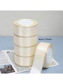 2 Rolls Double-Sided Satin Ribbon, Packaging Ribbon, Scrapbooking Supplies, Craft Materials, White Ribbon, Wreath Making Materials, Birthday Party Supplies, Rolled Ribbon, Balloon Ribbon, Christmas Ribbon, Liston Satinado 4cm, Listones, Decorative Bows - Multicolor - View 1