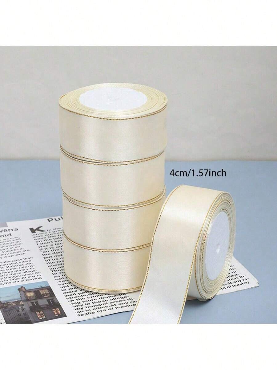 2 Rolls Double-Sided Satin Ribbon, Packaging Ribbon, Scrapbooking Supplies, Craft Materials, White Ribbon, Wreath Making Materials, Birthday Party Supplies, Rolled Ribbon, Balloon Ribbon, Christmas Ribbon, Liston Satinado 4cm, Listones, Decorative Bows - Multicolor - View 1