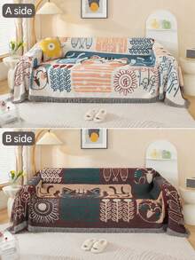 Cat Pattern Reversible Sofa Blanket, Non-Slip Full Coverage Sofa Protector, Lightweight Carpet Mat, Living Room Camping Picnic Tapestry - Multicolor - View 11