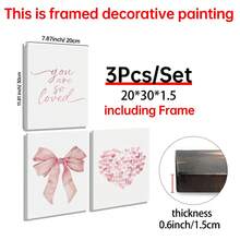 Set Poster Seni Dinding Modern 3 Bagian, Dekorasi Ruangan, Set Dekorasi Rumah, Seni Kanvas Abstrak, Cocok Untuk Kamar Tidur Dan Ruang Tamu - Pola Kupu-kupu, "Kamu Sangat Dicintai", Pola Hati, Pita Merah Muda, Gaya Minimalis, Latar Belakang Putih, Gaya Seni Modern, - 3 buah - View 13