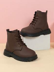Autumn/Winter New Kids All-Match Short Boots, Solid Color Minimalist Design, Side Zipper For Easy On/Off, Thick Sole Anti-Slip, Versatile For Daily School And Outings, Kids Boots - Brown - View 3