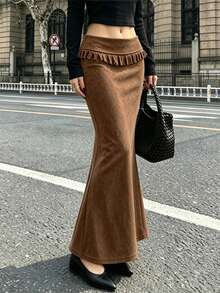 Women's Elegant Brown Polyester Tassel Long Mermaid Skirt, Autumn Casual Wear First Choice - Dark Brown - View 1