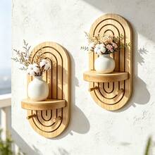 Geometric Oval Wooden Wall Shelf With Hooks, Boho Wall Mount Display Rack, Home Decor Room Decor Bedroom Decor For Bedroom Kitchen Bathroom, Wall Hanging Storage Organizer - View 8