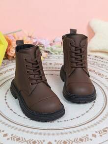 Autumn/Winter New Girls' All-Match Short Boots, Solid Color Minimalist Design, Side Zipper For Easy On/Off, Thick Sole Anti-Slip, Versatile For Daily School And Outings, Children's Boots - Brown - View 3