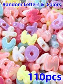 110pcs Mixed Random Rainbow Color UV Coated Acrylic Letter Beads, DIY Jewelry Making Bracelet Keychain Accessories - Multicolor - View 14
