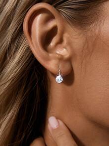 FOREVER QUEEN 1pc 925 Sterling Silver Colorful Pendant Earrings, Round Cut Cubic Zirconia Hook Earrings, Women's Style - Single - View 8