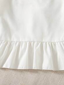 Girls' Casual Fashion Loose Blouse With Round Neck, Ruffle Flutter Sleeves, Front Tie Design, Colorful Floral Embroidery And Ruffle Hem, Spring/Autumn - White - View 9